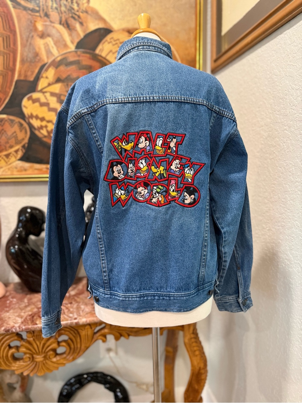 VTG Mickey Inc. Disney Blue Denim Jacket with Colorful Character Patch